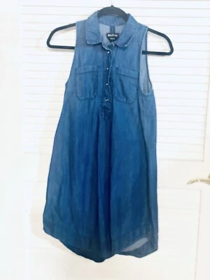 Bebe Denim Dress Blue sleeveless button up Size 4 Women Halter Collared EUC - Image 1 of 4