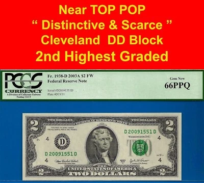 2003A $2 Federal Reserve Note PCGS 66PPQ 2nd highest graded KD block Fr 1938-D - Image 1 of 4