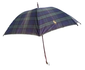Polo Ralph Lauren Doorman Cane Umbrella Blackwatch Tartan Plaid SMALL RIP BENT - Picture 1 of 15
