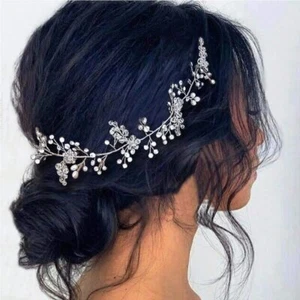 Crystal Bride Wedding Hair Vine Silver Rhinestone Headpiece Pearl Bridal Hair... - Picture 1 of 7