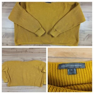 French Connection Oversized Sweater Womens Size S 100% Cotton Mustard Boat Neck - Picture 1 of 12