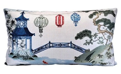 Funda Almohada Decorativa Jardín Asiático Pagoda Chinoiserie Lumbar 14x24 Foto 1 de 4