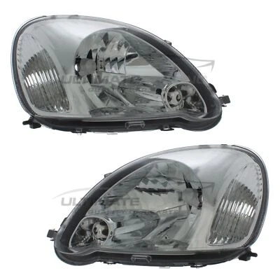 Headlights Fits Toyota Yaris 2003-2006 Chrome Inner Headlamps Pair Left & Right - Image 1 of 4