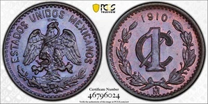 MEXICO ESTADOS UNIDOS 1910 1 CENTAVO COIN PCGS CERTIFIED UNCIRCULATED MS64-BN - Picture 1 of 5