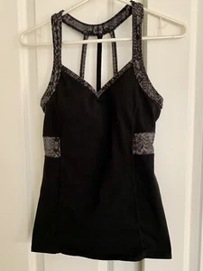 Athleta XS Black with Gray Splatter Trim Strappy Workout Tank Built-in Bra - Picture 1 of 3