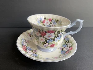 Royal Albert Fragrance Series Clematis Tea Cup and Saucer Set Blue Handled - Picture 1 of 6