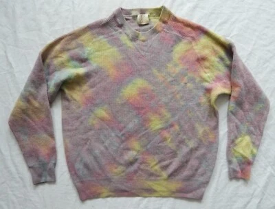 Suéter de Lana Tie Dye Púrpura Rosa Cuello Redondo - Grande Para Hombre Hecho a Mano Tejido Acanalado Foto 1 de 4