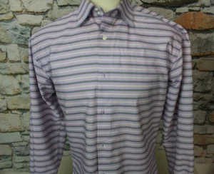Camisa para hombre KUHLMAN a rayas en el pecho azul lavanda todo algodón cuello extendido 40 grande - Imagen 1 de 14