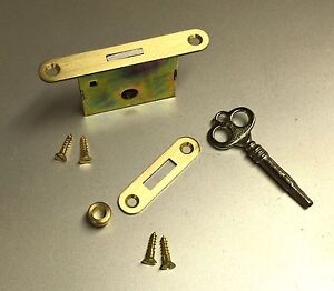 Complete Piano Lock Kit with Striker Plate, Key, Escutcheon & Screws, Brass