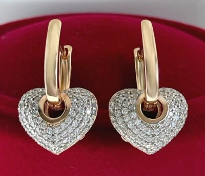 Luxus Herz 2 tlg. Ohrringe Creolen Zirkonia Rolled Gold 18K vergoldet 21mm Damen - Bild 1 von 4