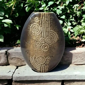 Tenmoku Pottery Malaysia Handicraft Textured Glaze Swirl Geometric Cultural Vase - Picture 1 of 11