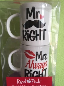 New Coffee Tea Mug Set Mr. Right & Mrs. ALWAYS Right VALENTINE'S Cute LOVE Gift - Picture 1 of 2