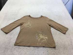 Bit & Bridle T Shirt Womens XL Brown Short Sleeve Crew Neck Graphic Print Horse - Picture 1 of 9