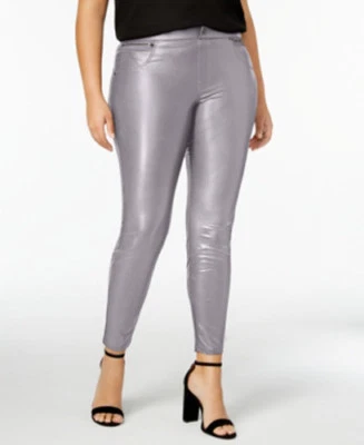 Leggings de cuero sintético talla grande L120 tono marrón o gris para mujer Foto 1 de 2
