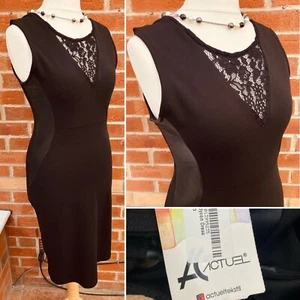 BNWT Actuel Size 12 14 Black Lace Dress Evening Party Stretchy Xmas Holiday S8 - Picture 1 of 8