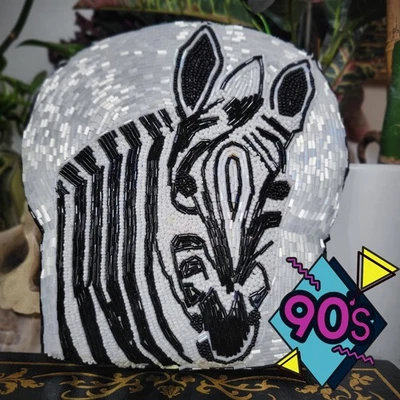 NWT Vintage 90s TST Arts Purse Bag Black White Hand Beaded Zebra Kitsch Artwear - Image 1 of 4
