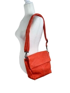 DANIELLA LEHAVI Textured Spicy Orange Leather Handbag Purse Shoulder Crossbody - Picture 1 of 21
