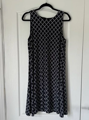 Vestido recto sin mangas geométrico azul marino y blanco Anne Klein AK talla 12 Foto 1 de 4