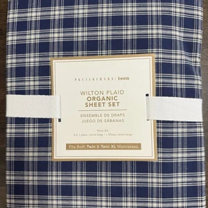 POTTERY BARN TEEN WILTON PLAID ORGANIC COTTON SHEET SET, TWIN/XL BLUE - Picture 1 of 6