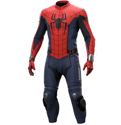 Traje de cuero Spider-Man para carreras de motocicletas - rojo y azul equipo de equitación de cuerpo completo Foto 1 de 4