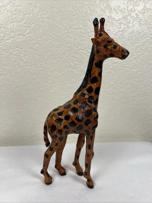 "Escultura artística de safari africana ojos de vidrio de jirafa de cuero envuelta a mano de colección 11""" Foto 1 de 4