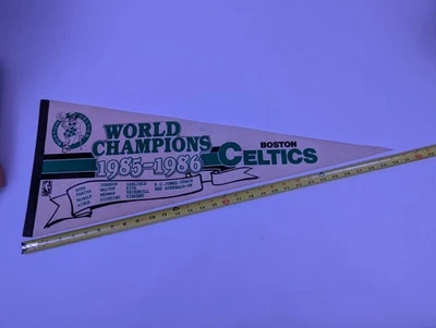 vtg BOSTON CELTICS 1985-1986 NBA Basketball World Champions 30" Pennant Roster - Image 1 of 4