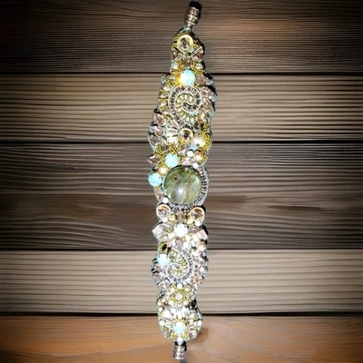 silk labradorite Hand embroidered Embellished shibari Magnet Bracelet Boho India - Image 1 of 4