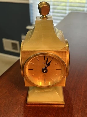 Reloj suizo Imhof vintage + cubo de escritorio meteorológico de 3 estaciones de ónix y latón Foto 1 de 4