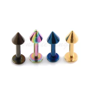 14G 16G Labret/Chin Stud Titanium  Anodized Lip w/Cone Spike Lip Piecing Ring - Picture 1 of 2
