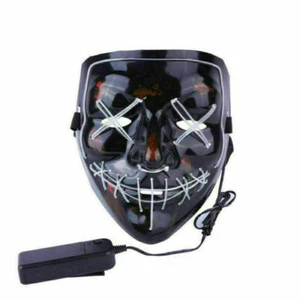 Halloween LED Glow Purge Mask 3 Modes EL Wire Light Up The Movie Costume Party - Picture 1 of 12