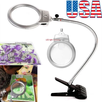 Flexible Adjustable LED Magnifying Glass Lamp with Bracket 5X Magnification US - Image 1 of 4