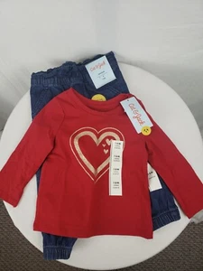 NWT Cat & Jack Girl's Red Heart Long Sleeve Shirt w/Blue Jean Pants Sz 18 Months - Picture 1 of 5