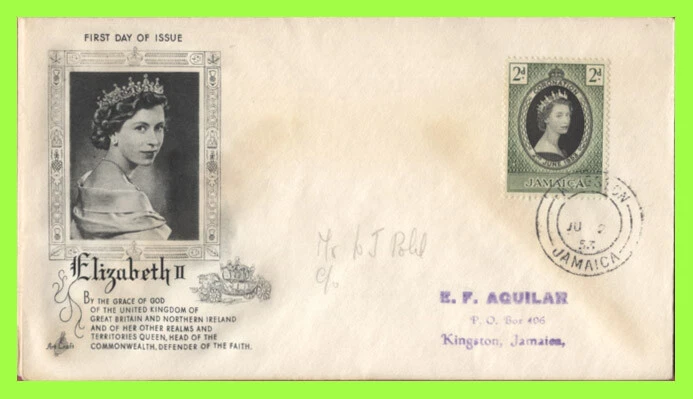 Jamaica 1953 QEII Coronation on ArtCraft First Day Cover, Kingston - Image 1 of 1