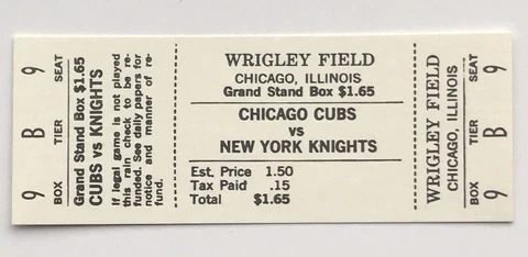 Chicago Cubs / New York Knights Wrigley THE NATURAL MOVIE Roy Hobbs Ticket Stub Cover