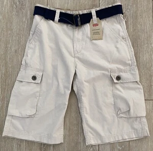 Levis Boys Cargo Belted Shorts Creme Off White Below the Knee NWT Size 16 W28 - Picture 1 of 17