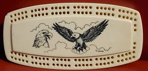 CRIBBAGE CRIB BOARD Soaring Eagle B.George Scrimshaw PEARLITE VINTAGE - Picture 1 of 2