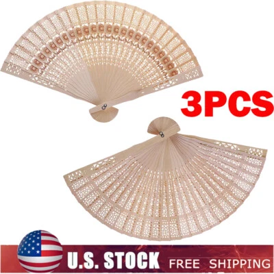(3 piezas) Abanicos chinos plegables florales de encaje grande de madera natural EE. UU. Foto 1 de 4