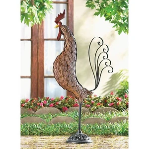 Country Metal Rooster Hen Stake Sculpture Statue Yard Lawn Outdoor Garden Decor - Picture 1 of 10