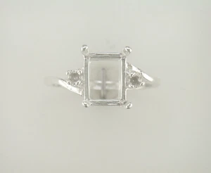 Emerald Cut Bypass Side Accent Ring Setting Sterling Silver - Picture 1 of 9