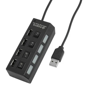 Black ON/OFF Sharing Switch High Speed 4 Port 2.0 Hub for PC - Zdjęcie 1 z 2