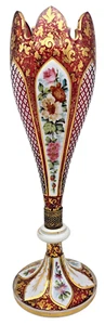 Jarrón de flores adornado de 13" de vidrio artístico bohemio dorado arándano de colección - Imagen 1 de 6