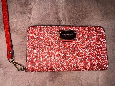 Michael Kors 深色桑格里亚皮革腕带手拿包 花卉 — 第 1/4 张图片