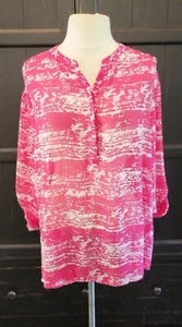 a.n.a. Woman Hot Pink White Half Button Tunic Roll-Tab Women's 1X Pre-owned EUC  - Picture 1 of 17