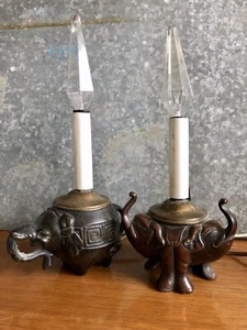Antique Art Deco Bronze Elephant Boudior Lamps, Asian - Bild 1 von 11