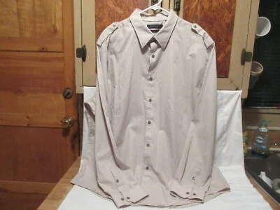 Men’s Axist Beige Striped Long Sleeve Shoulder Tab Dress Shirt Size XXL - Image 1 of 4