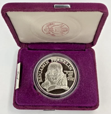Benjamin Franklin P Silver Medal Fire Service Bill Of Rights Clamshell Box 1993 - Image 1 of 4