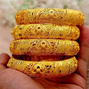 DUBAI GOLD ARMREIF Armband 24K vergoldet Hochzeit Braut aufklappbar + Etui - Bild 1 von 4