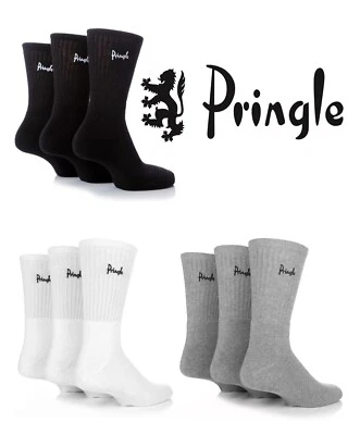Mens Sports Socks Cotton Cushion Crew Length in Black/White/Grey 3 Pairs Pringle