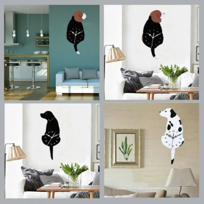 Silent Pendulum Clock Acrylic Swinging Tail Wall Clock Animal Dog Cat Shaped - Image 1 of 4