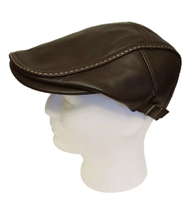 Dark Brown Leather Flat Cap Newsie Newsboy Cap Mens Size 7 - Picture 1 of 7